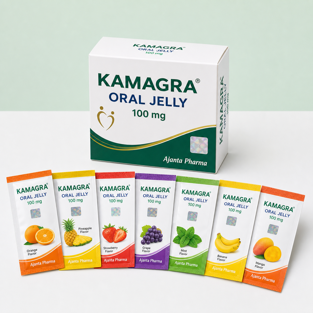 Színes Kamagra zselé tasakok és doboz